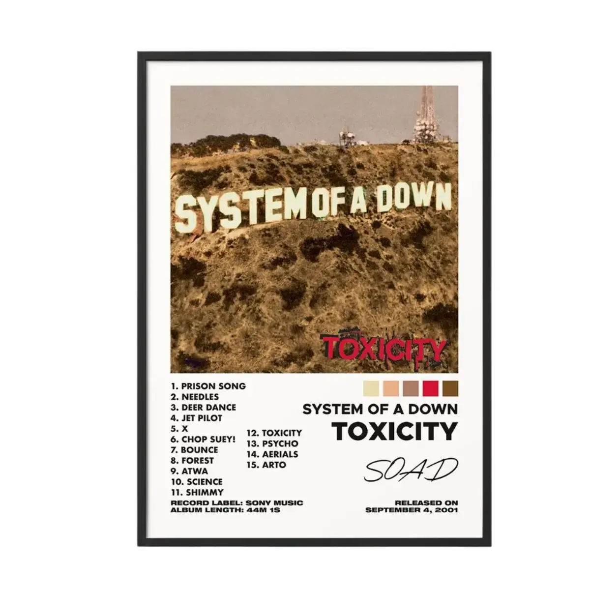System Of A Down - Toxicity Album Poster No Frame / Album Cover Poster / Music Gift / Music Wall Decor / Album Art / Decor Home