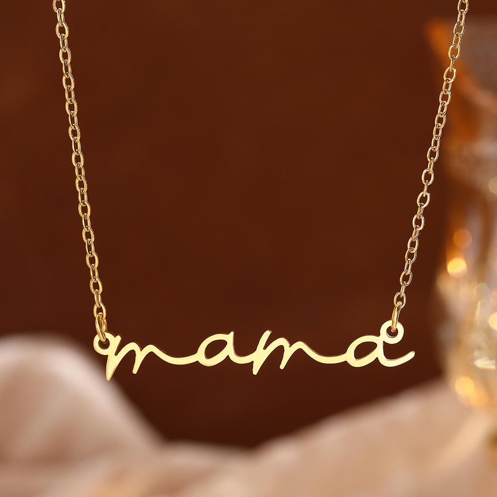 September Laurel  Style Stainless Steel Jewelry Necklace, Mama Letter Pendant, Casual Fashion Accessory, Perfect Gift for Mother's Day Birthday Anniversary
