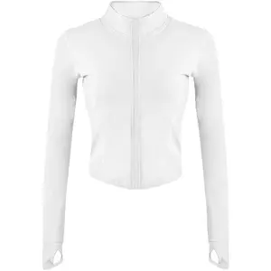 Womens Lightweight Full Zip Running Track Jacket Workout Slim  Yoga Sportwear with Thumb Holes