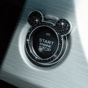 1PC New diamond studded teddy bear one click start ring sticker cute mouse car universal decoration ring car ignition button cover