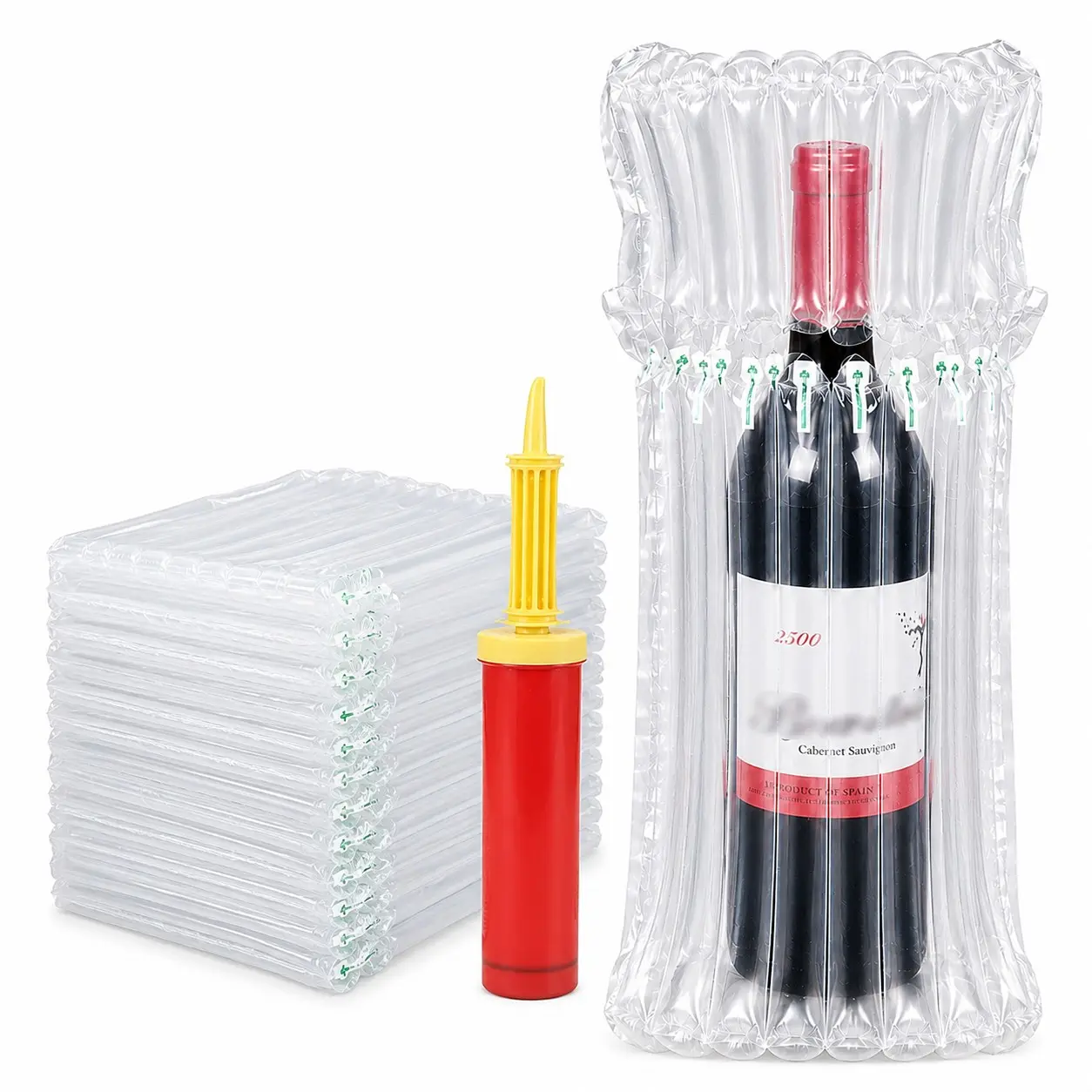 20-Pack Wine Bottle Air Column Pouches with Manual Inflator, Inflatable Wine Bottle Shipping Protection Bag, Secure Packaging Solution