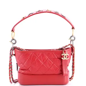Pre-owned CHANEL Leather Shoulder Bags Gabrielle Hobo with Logo Handle Quilted Aged Calfskin Small by Rebag