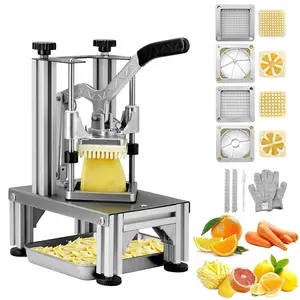 Commercial French Fry Cutter With 4 Replacement Blades, 1/4 Inch And 3/8 Inch Blades, Easy Dicer Chopper, 6-Wedge Slicer And 6-Wedge Apple Corer, Lemon Potato Cutter For French Fries With Tray And Handle