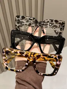 Women's Classic Leopard Print Cat Eye Glasses, Leopard Pattern Eyeglasses, Casual Flat Lenses for Daily Life, Office, Back-To-School Season, 2-3 Pairs