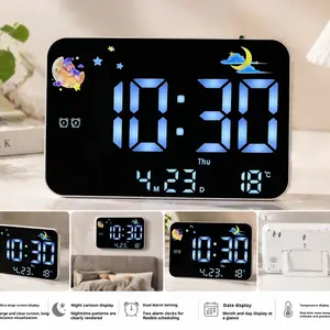 LED Digital Alarm Clock, Wall Mountable, No Drilling, Silent Night Light, Temperature & Date Display, USB Powered, Abs Material, Remote Control, Digital Clock Decor