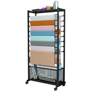 16-Tier Ribbon Holder Rack Multifunctional Flower Wrapping Paper Organizer Double-Sided Spool Shelf for Flower Shop Craft Room Cake Shop Display Stand with 4 Lockable Universal Wheels