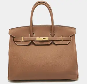 Pre-owned HERMÈS leather Top Handle Bags Hermes Gold Togo Gold Finish Birkin 35 Bag 4000021790467