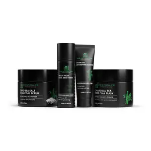 AristoGlow Deep Clean & Detox Set for all skin type - 4-Step Routine with Dead Sea Salt Charcoal Scrub, Charcoal Detoxifying Cleanser, Tea Tree Clay Mask, and Witch Hazel Toner