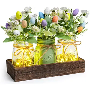 Easter Centerpiece Table Decorations for Table Runner Farmhouse Coffee Table Decor with Wood Tray and Led Light Table Centerpieces for Dining Room Kitchen Living,Green