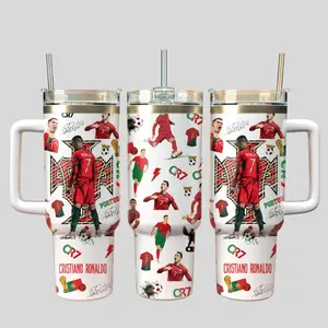 CR7 Inspired 40oz Tumbler – Soccer Legend Fan Design, Insulated Travel Mug with Handle & Straw