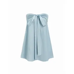 Cider Satin Strapless Bowknot Top