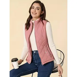 Women's Puffer Vest Stand Collar Lightweight Gilet Quilted Zip Vest