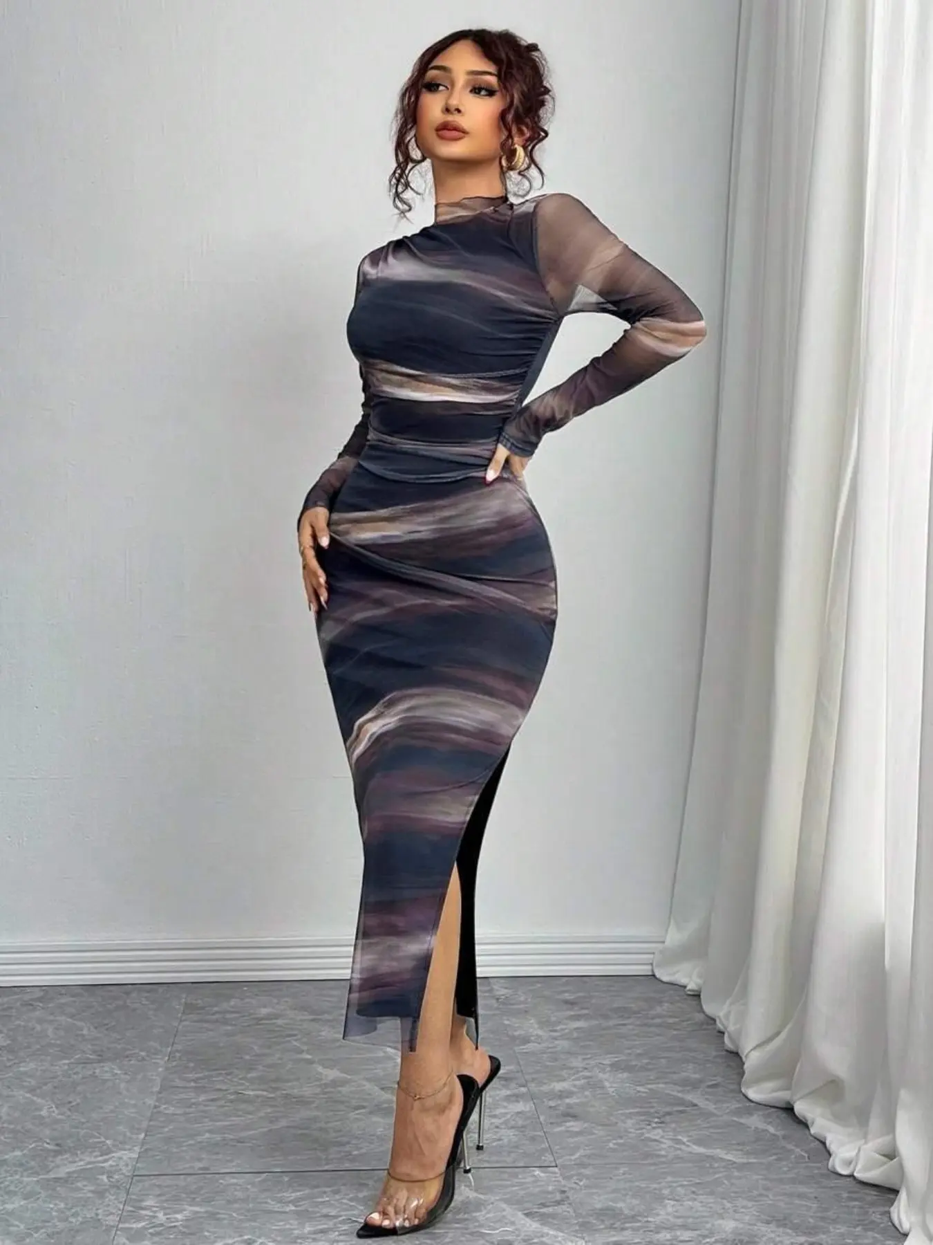 long sleeve short lace homecoming dresses Beaded Short Homecoming Dress with Sheer Long Sleeves Black / 8