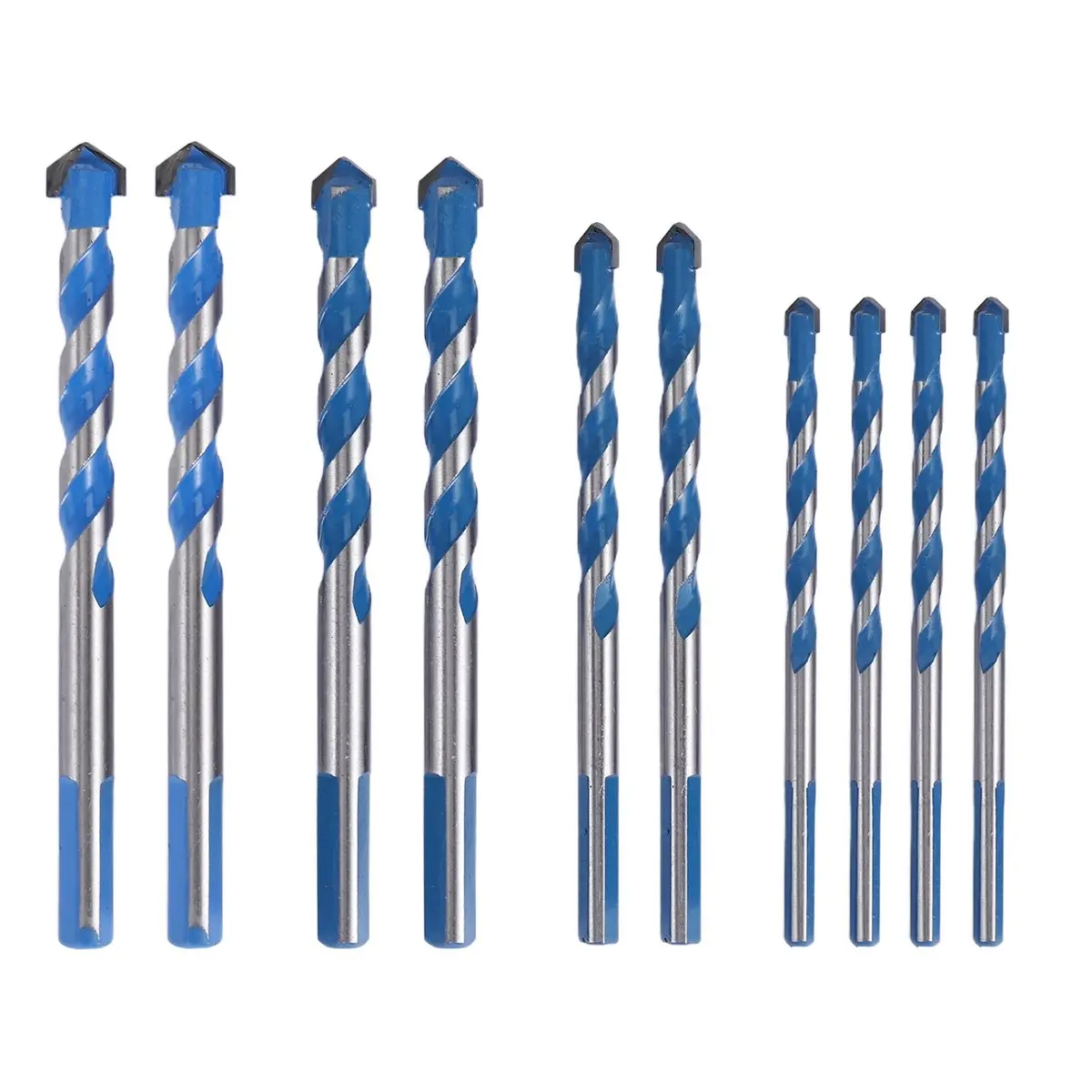 10pcs Multi-Size Rust Resistant Cemented Carbide Masonry Drill Bit Set (6,8,10,12mm) for Brick, Concrete, Stone