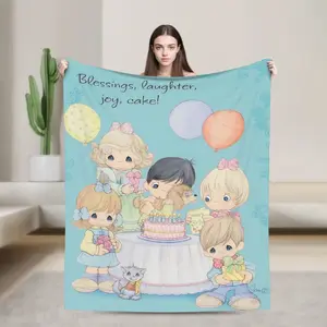 Precious Moments Inspired Flannel Blanket Cute Angel Aesthetic Nursery Decor Soft Warm Throw For Gamer Room Decor Dorm Essential Bed Sofa Home Holiday Gift