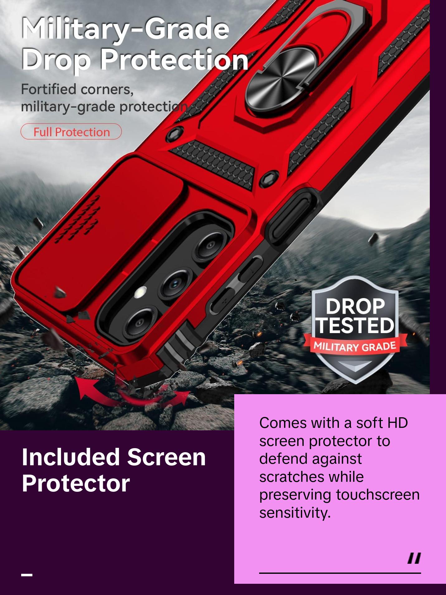 Sunstory Phone Case for Samsung Galaxy A16 5G Case with HD Screen Protector & Slide Camera Cover & Kickstand, [Military-Grade] Phone Case for Samsung A16 Phone (Red) SunStory