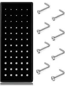 Hypoallergenic Nose Studs Set includes 60pcs 316L Stainless Steel & CZ Jewelry. These L-Shaped Screw Nose Piercings come in sizes 20g-22g with multiple gauges available, perfect nickel-free nose rings for women, men and daily wear.