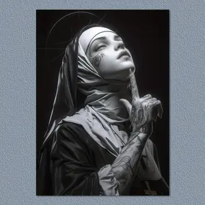 1 Piece Modern Black and White Nun Canvas Art Poster, High-Quality Wooden Frame Wall Decoration, Suitable for Living Room, Canvas, Large Canvas Wall Art Hanging Artwork
