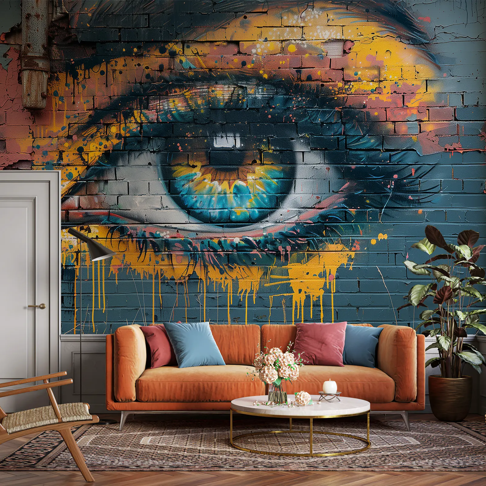 Abstract Graffiti Eyes Wallpaper Peel and Stick Large Wall Mural 148" Wx 98" H Canvas Colorful Brick Paint Modern Mural Wallpaper for Living Room Bedroom Kitchen Office