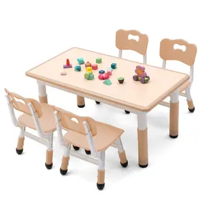 UNICOO Kids Table and 4 Chairs Set | Height Adjustable Arts & Crafts Table for Ages 3-10 | Childrens Activity Table | Preschool Furniture with Ergonomic Chairs | Easy-Clean Writable Top 21.6” x 39.4”