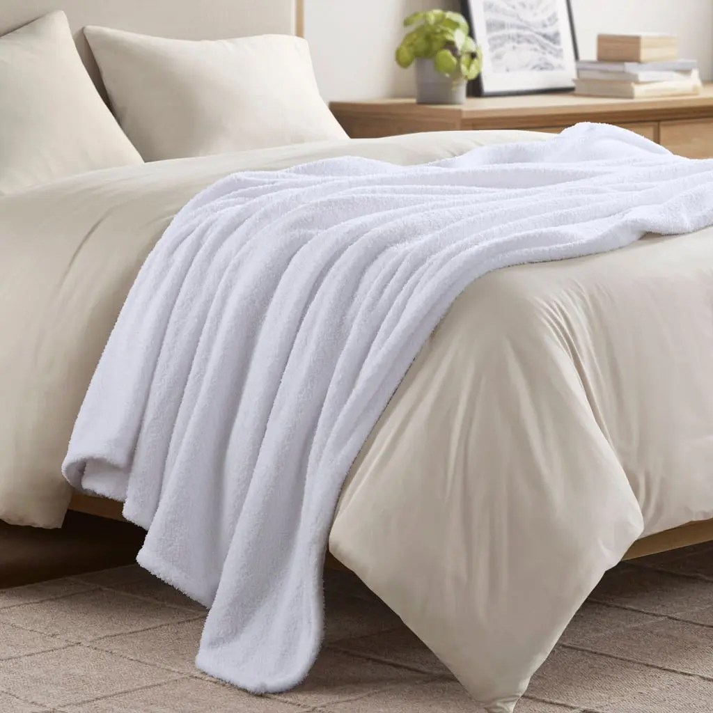 Beautyrest Dream Soft Faux Feather Blanket - BR51-4438, Full & Queen Size (90x90x0.25 in), White Solid, All-Seasons, Soft Comfy, Machine Washable Bedding Blanket, Machine Washable Blanket, Soft Comfy Blanket