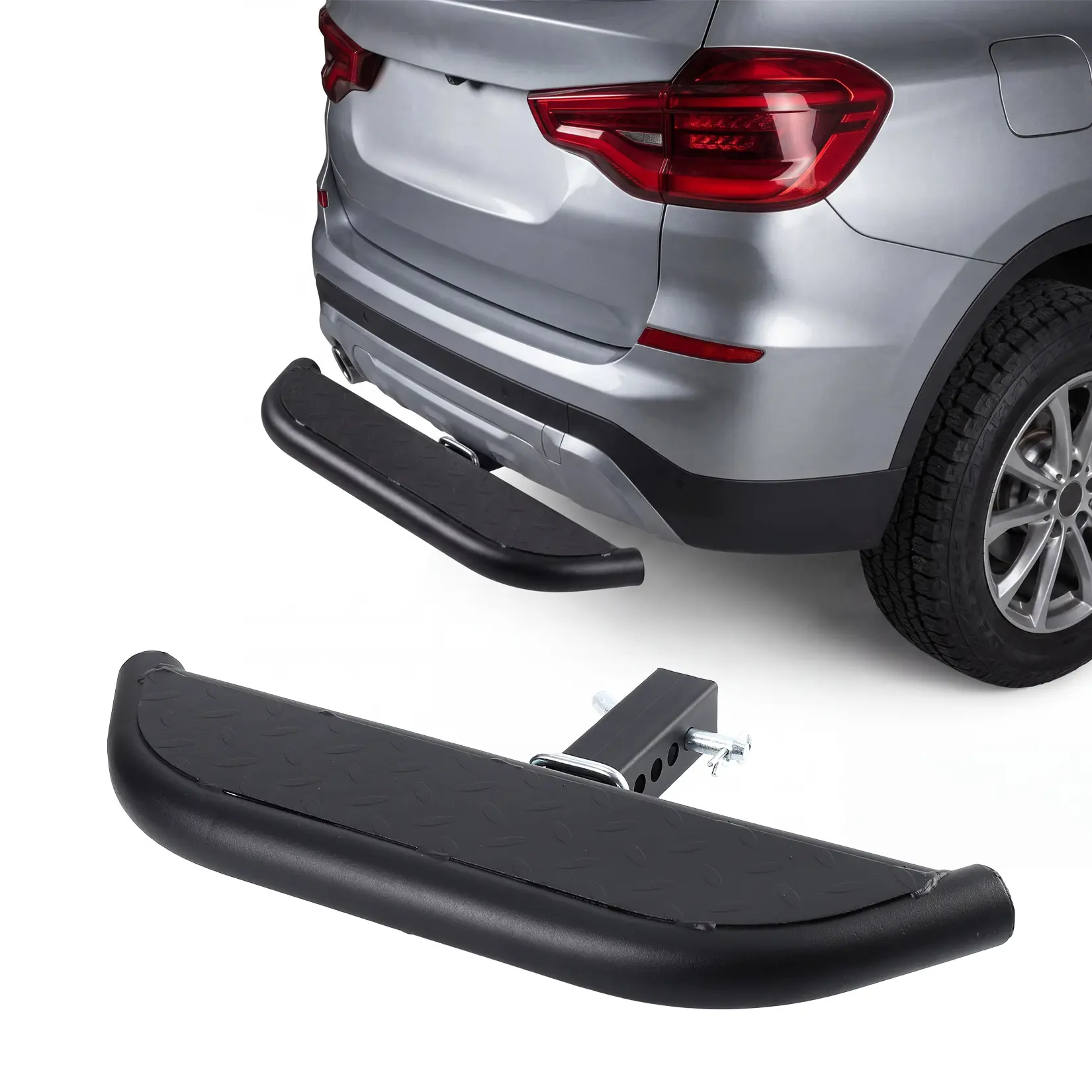 All-purpose Heavy Duty Hitch Step for 2" Receiver – Carbon Steel Rear Bumper Guard – Anti-Slip Surface – 350 lbs Capacity – Includes Pin Lock & Stabilizer – Fits Pickup Truck, SUV, ATV, Van, Trailer