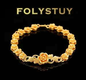 [7.87inch by 8mm Flower Bracelet][FOLYSTUY (YNW10)] Flower Bracelet Unisex Fashion Bracelet for Women or Men