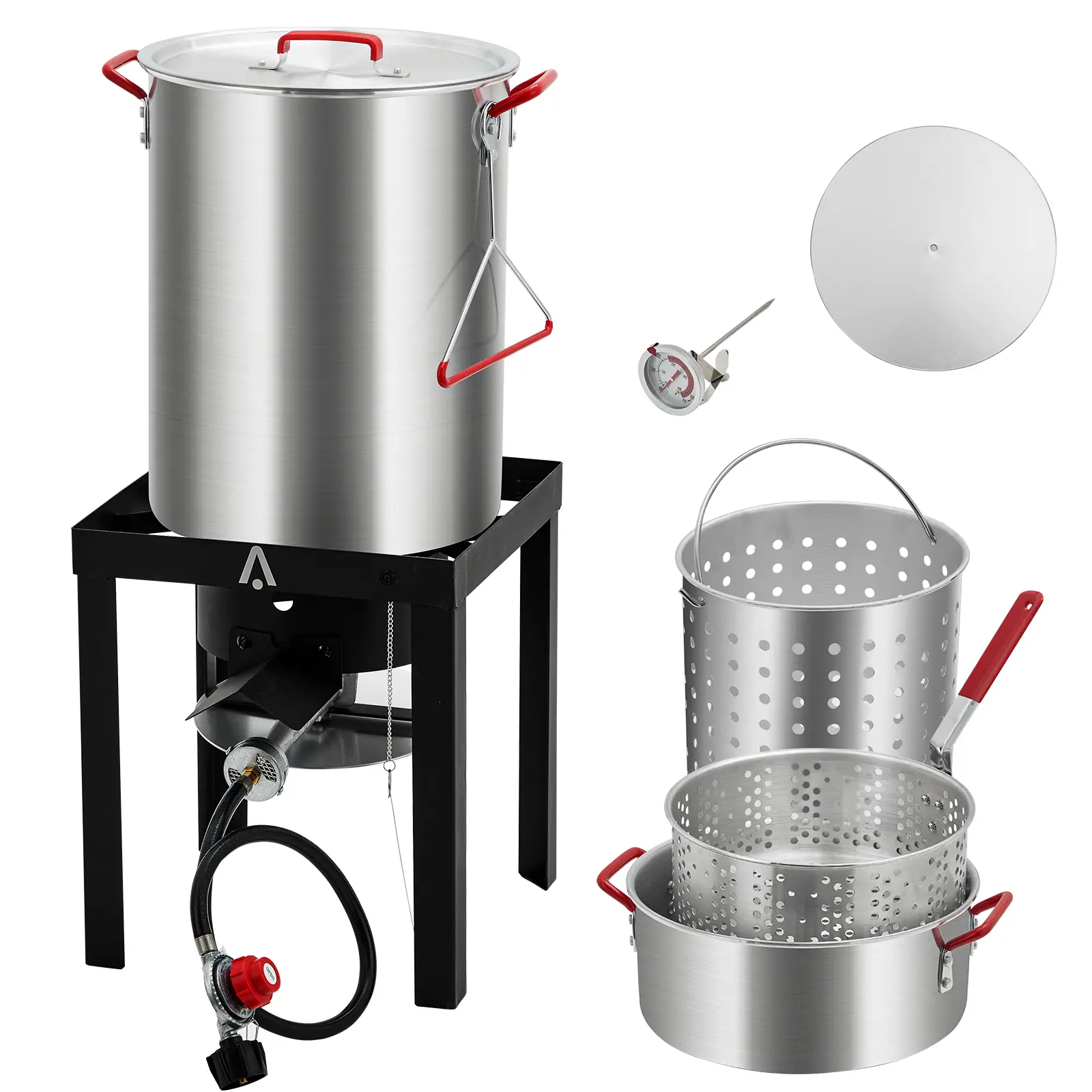 CSA Approved Outdoor Turkey Fryer and Fish Fryer Combo Kit, Manual Ignition Aluminum Deep Fryer with Baskets, Thermometer, and Rack