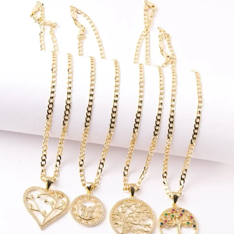 3mm Cuban Link Necklace Chain with Pendant - 14K Gold Laminated, Daily Chain Jewelry Necklaces