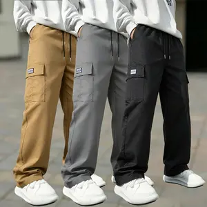Menswear Athletic Loose-Fitted Wide-Legged Relaxed Men's Pants, Star Outline Graphic Street Style, Elastic Drawstring Waist, Side Contrast Line, Vertical Star Embroidery, Loose Draping Silhouette for Daily Street Wear