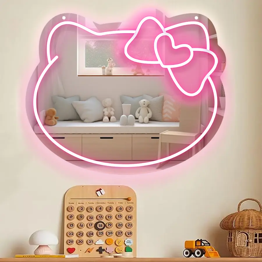 Sanrio Cute Cat Mirror with LED Neon Lights,14.2"x11.8"