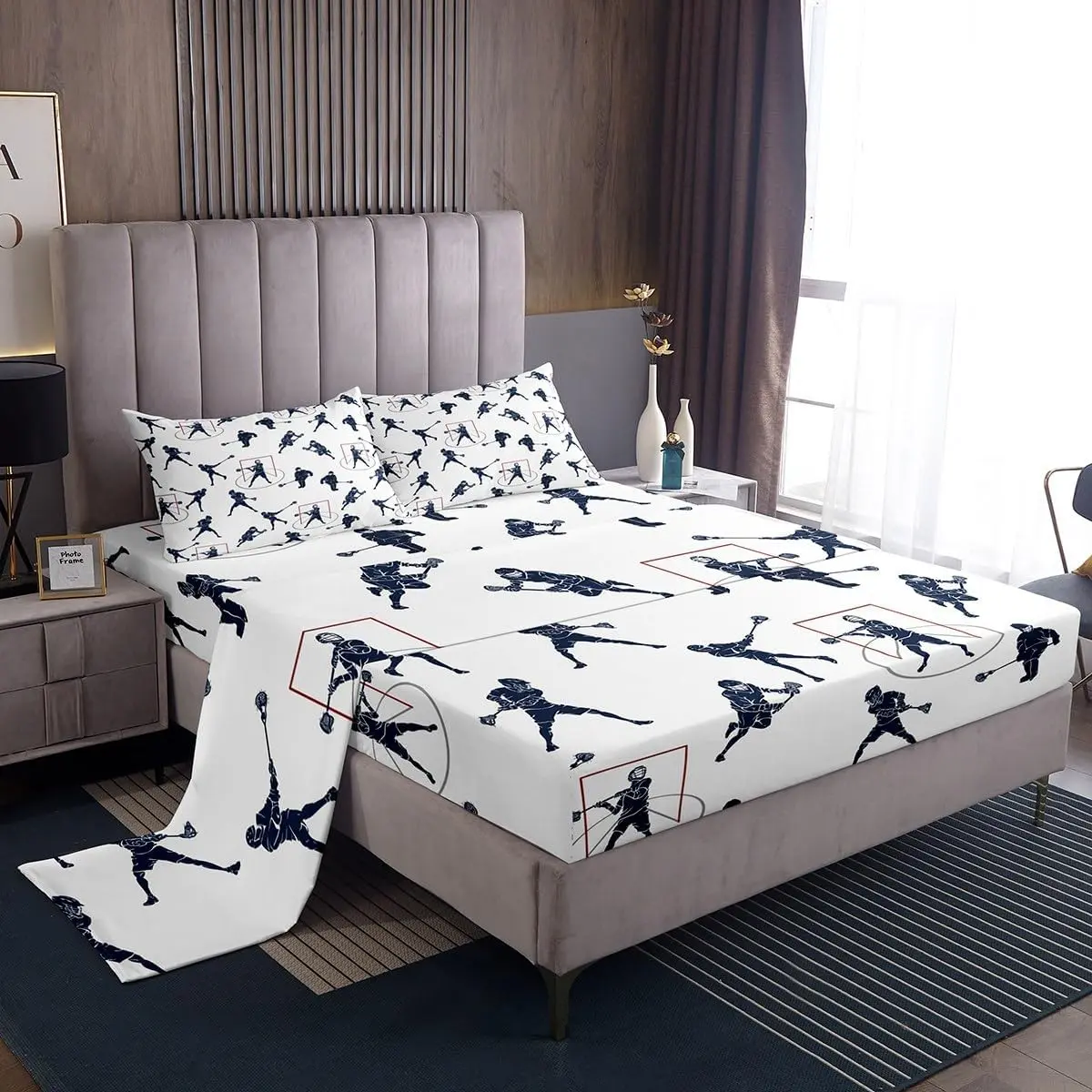 Feelyou Lacrosse Microfiber Sheet Set - Soft Breathable Durable Sheets, Sports-Themed Bedding for Lacrosse Players, Easy-Care Luxury Bedroom Decor, Soft Breathable Sheet