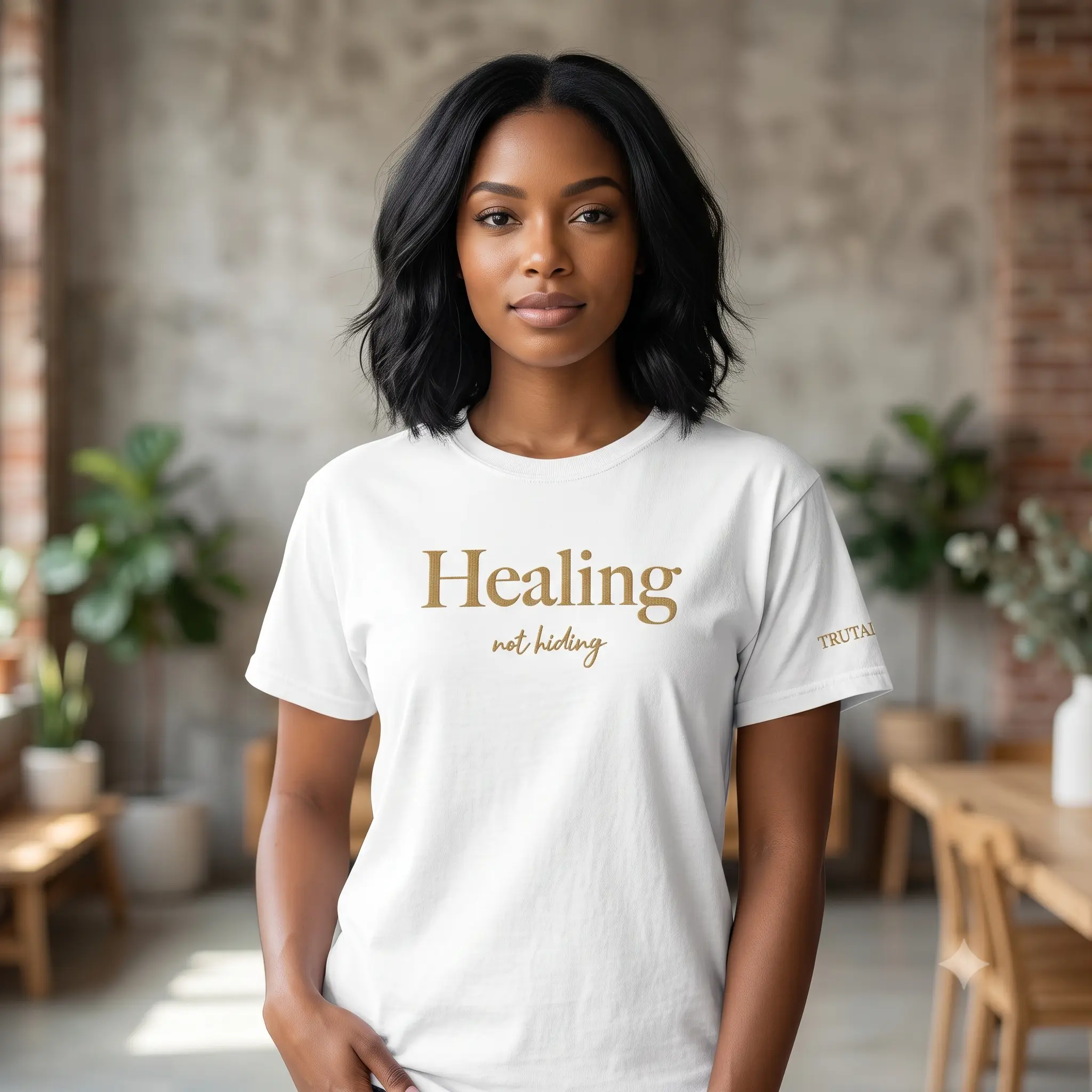Women's Premium Embroidered "Healing Not Hiding" T-Shirt - TRUTAI