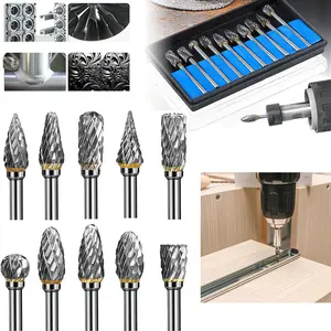 10pcs Tungsten Carbide Rotary Burr Set 1/8" Shank Cutting Carving Tools Sharp & Durable Fits Dremel Tools