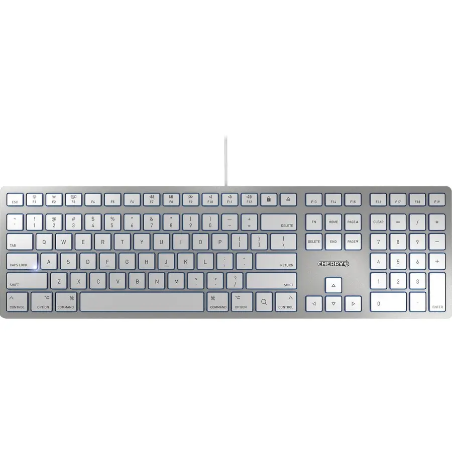Cherry KC 6000 Slim Wired Keyboard, 110-Key Layout, Typing Input Device for Mac, Silver JK-1610US-1