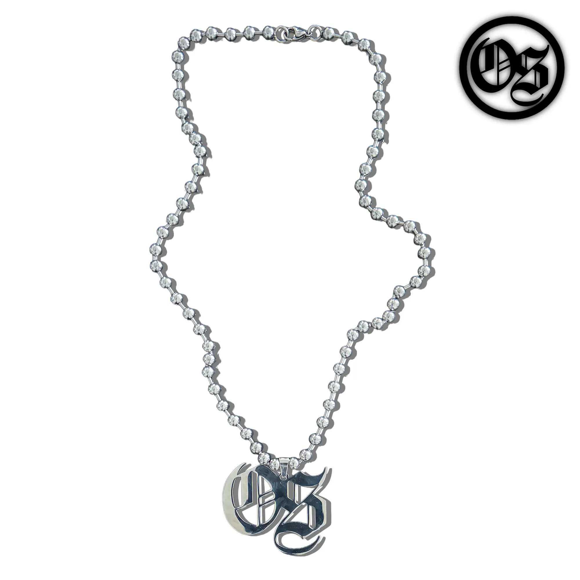 OTHERSIDE OS Logo Ball Chain Necklace - Stainless Steel Jewelry, Polished Metal, Clean Look, Daily Fashion Costume Accessory, Silver
