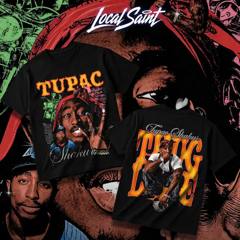 LOCALSAINT Tupac Shakur Thug Life Heavy Cotton Unisex Graphic T-Shirt Hoodie 2Pac West Coast Hip Hop Rap Vintage Streetwear Tee DTG Print
