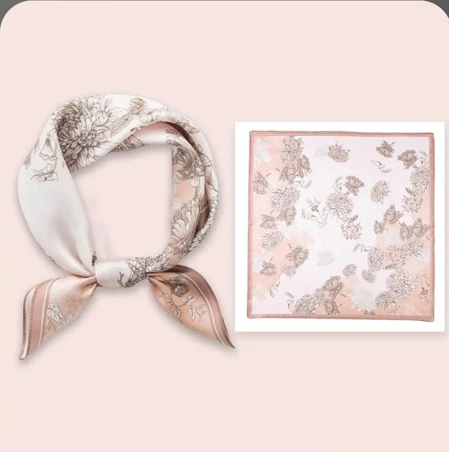Satin Bandana Headscarf for Women Silky Hair Scarves for Fashion Lightweight - Elegant Ditsy Flower Print Medium Square Scarf, Soft Satin Neck & Hair Accessory for Daily Wear