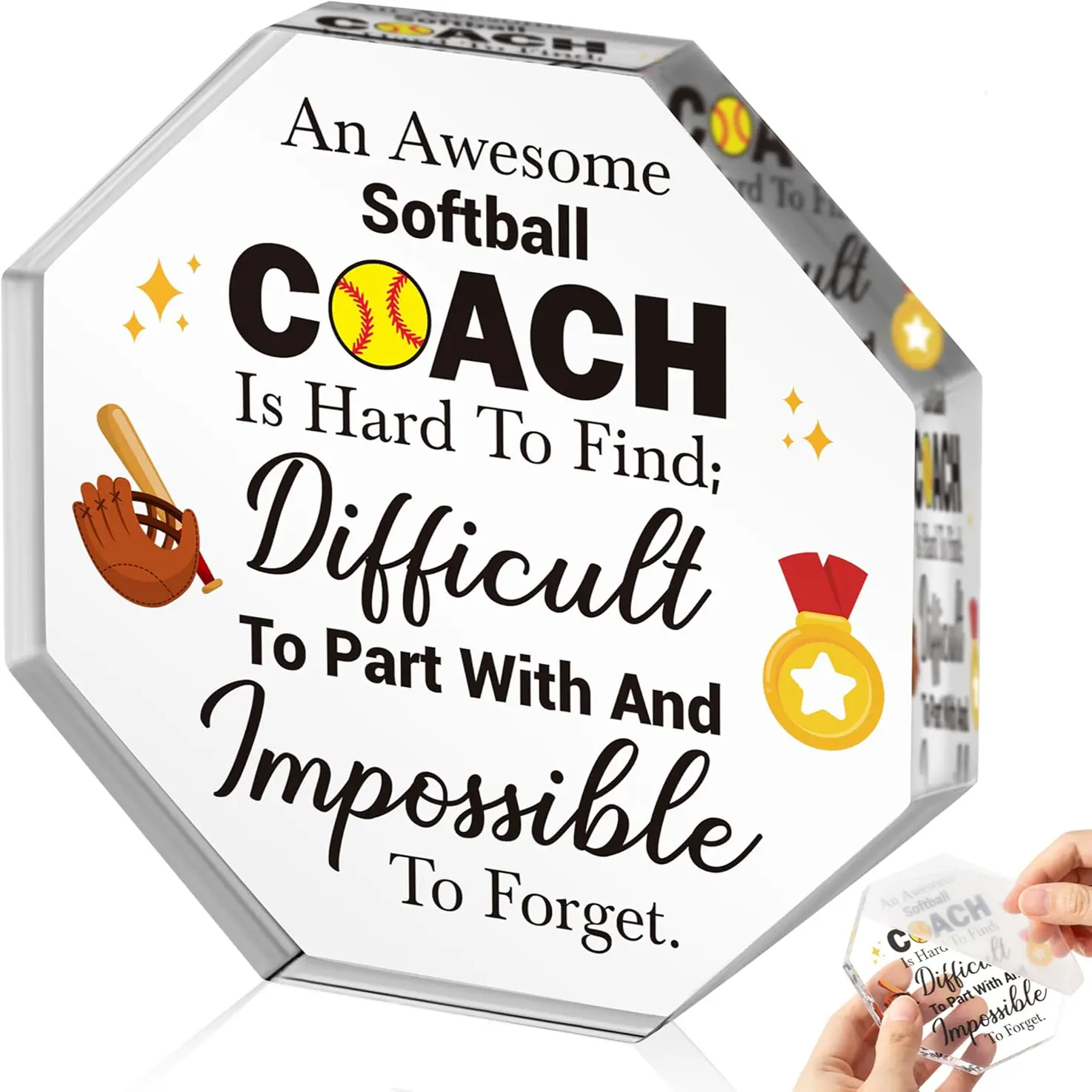 Coach Appreciation Sign - Softball Coach Gifts, Acrylic Desktop Sign Octagon Sports Table Centerpiece desk decoration, Decorative Plaque, Desk Signs