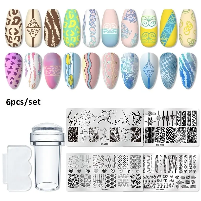 Nail Stamper Kit, Nail Art Supply, Nail Art Stamping Plates with Clear Stamper and Nail Scraper, Flower Leaves Image Template Nail Stamping Plates Set for Nails Manicure Design, Diy Manicure Kit, Nail Design Tools (6PCS/SET)