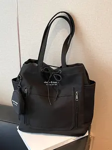 Small simple fresh canvas Reusable Tote bag, multi-compartment design, fashionable and versatile style, with a round coin purse, versatile and practical, suitable for college students to go to class, go shopping, etc.