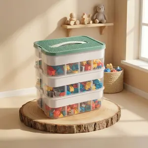 3-Layer Toy Storage Box, Plastic Organizer Bin, Home Organizer, Lego Brick Stackable Container, Game Room Storage Box, Fits Lego, Board Games, Mini Figures