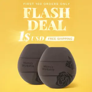Momo' s Workshop Rosy Reverie Tatami Flip 'n' Flex Puff-Mocha/Cocoa Cut, Double-Sided, For LiquidFoundations, Non-Absorbent & Fast Blending, Soft,Fluffy & Bouncy、2 Puffs &Storage Case