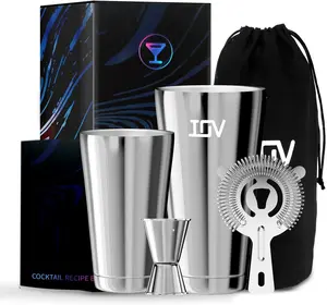 Boston  Shaker Bar Set, Bartender Kit Drink Mixer Set with 18 oz & 28 oz Boston Shakers, Hawthorne Strainer, Double Jigger, Bar Tool Kit and Recipe Booklet -