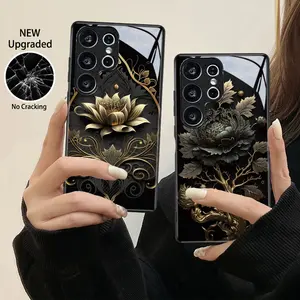 Retro Lotus Flower Case Cover For Samsung S23 S24 S21 S20 S25 FE S22 Plus Note 20 Ultra 5G Flexible Acrylic Glossy Protective Phone Case
