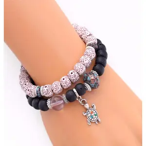Black White Beads Rubber Band Bracelet
