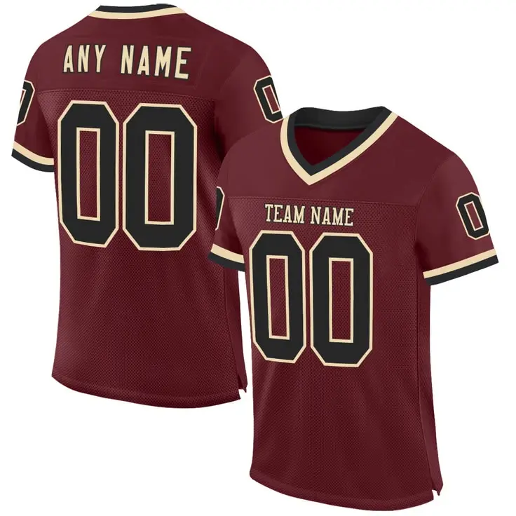 Custom Burgundy Black Cream Mesh Football Jersey, Vintage Throwback Sports Shirt, Personalized Retro Football Jersey, Authentic Fan Apparel, Streetwear Outfit