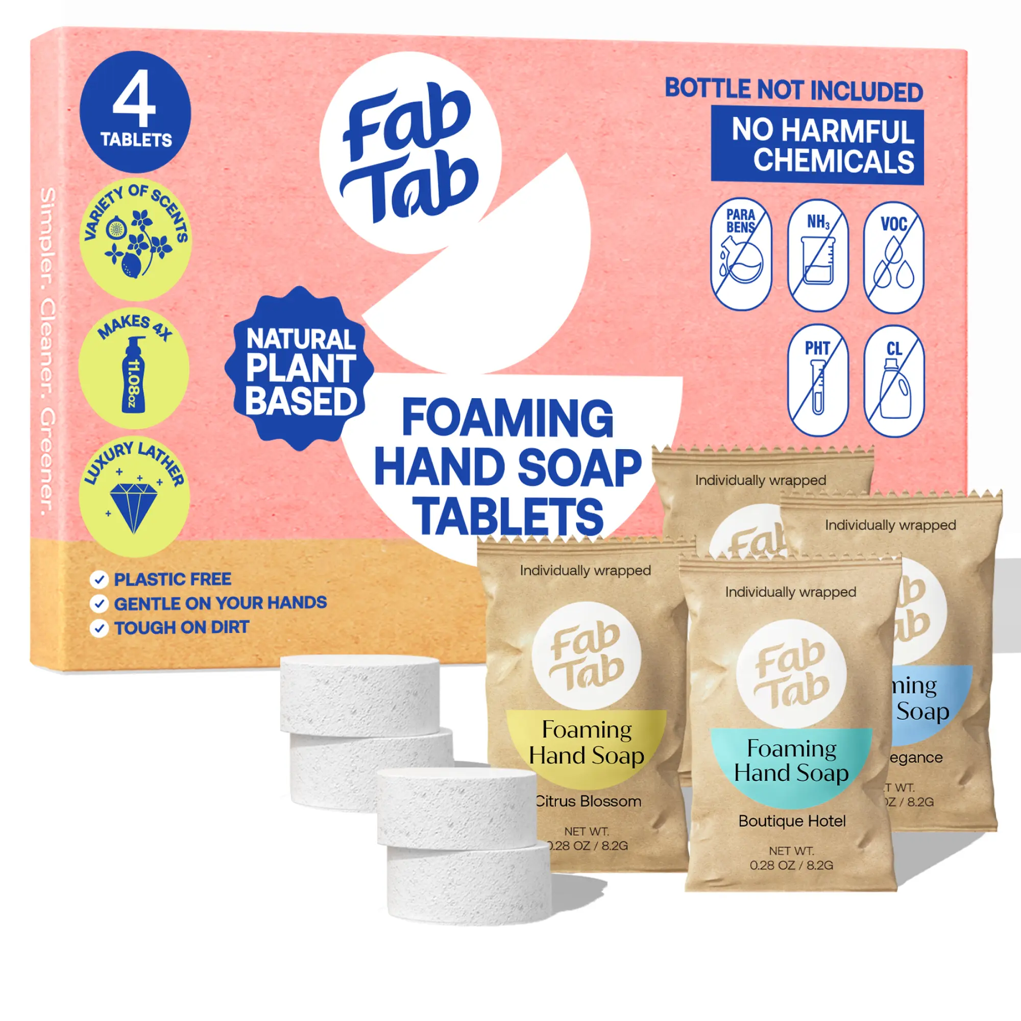 FabTab Foaming Cleansing Scented Hand Soap Refills - Pack of 4 - Non-Toxic & Plant-Based with No Harsh Chemicals. Boutique Hotel Scent. Gentle Nail Comfort Aroma