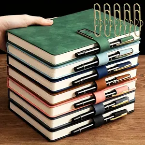 6-Piece Multi-Color Metal Pencil Holder and 200-Page Vintage A5 Leather Notebook Set, Ideal Office Supplies for Business Meetings and University Life, Perfect Back-To-School Gift