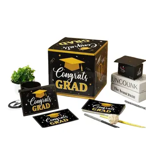 1Set Graduation Card Storage Box Set with 20 Cards, Cube Gift Box, Durable Paperboard Memorial Box for Graduation Party, Graduation Gifts